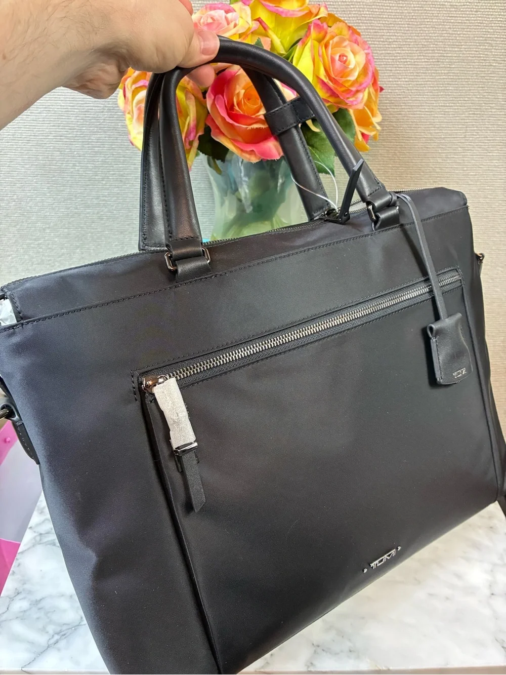 Tumi Black Nylon Pisa Briefcase Work Bag w/ Strap - NWT $495 Retail